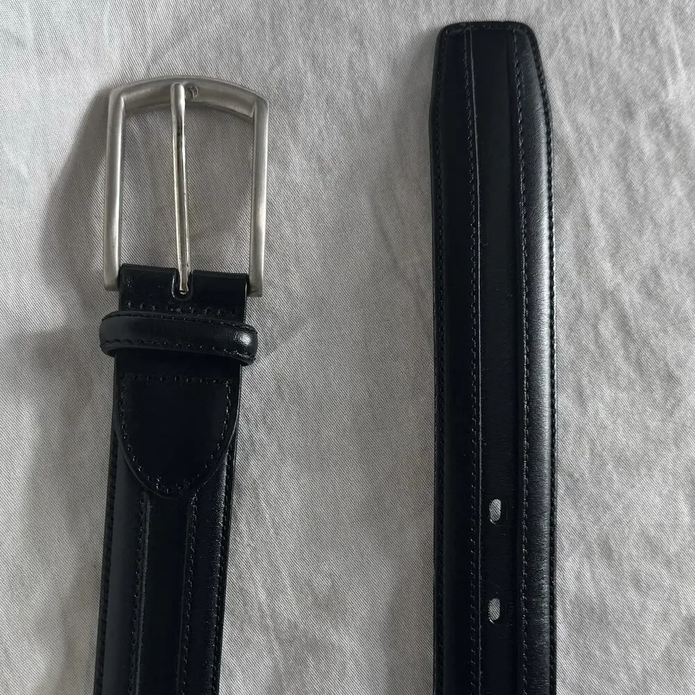 Johnston & Murphy Mens Black Leather Dress Belt SZ 36 Edge Raised Channel Stitch